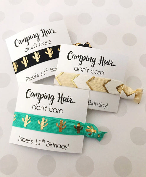 Camping Birthday Party Favors, Hair Tie Favors