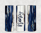 Personalized Skinny Tumbler with Lid and Straw, Monogrammed Tumbler, Marble Tumbler, navy and gold Tumbler, Custom Tumbler, 20 oz Tumbler