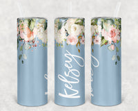 Pink & White Rose Bridesmaid Tumbler, Bridesmaid Cup, Personalized Tumbler, 20oz Skinny Tumbler w/straw and lid, Bridesmaid gift, Bride Gift