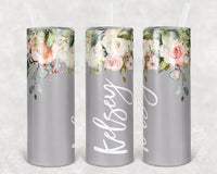 Pink & White Rose Bridesmaid Tumbler, Bridesmaid Cup, Personalized Tumbler, 20oz Skinny Tumbler w/straw and lid, Bridesmaid gift, Bride Gift