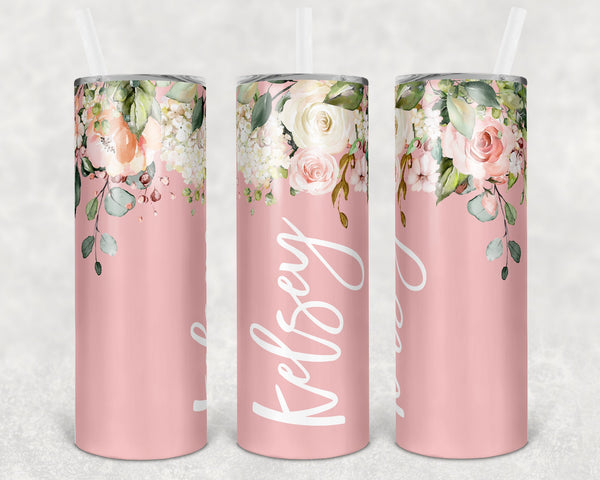 Personalized Pink Rose Tall Tumbler