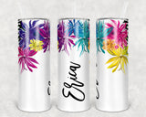 Custom Bridesmaid Tumblers, Hawaiian Hibiscus Tumblers, Floral Tumbler, Personalized Skinny Tumbler, Bachelorette Party Cups, Tropical Theme