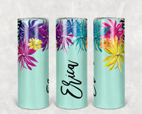 Custom Bridesmaid Tumblers, Hawaiian Hibiscus Tumblers, Floral Tumbler, Personalized Skinny Tumbler, Bachelorette Party Cups, Tropical Theme