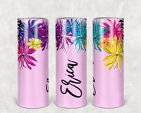 Custom Bridesmaid Tumblers, Hawaiian Hibiscus Tumblers, Floral Tumbler, Personalized Skinny Tumbler, Bachelorette Party Cups, Tropical Theme