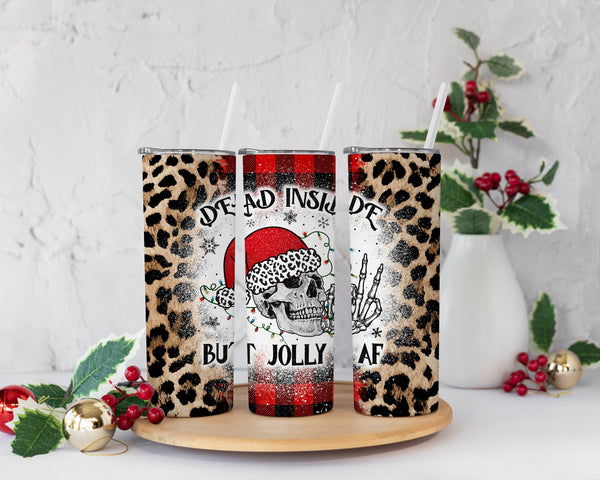 Dead Inside but Jolly AF Tumbler w/Straw, Winter Tumbler, Christmas Gift For Her, Personalized Christmas Tumbler, Funny Christmas Gift