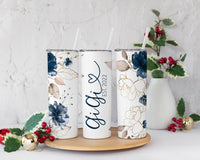 Blue Floral Gigi Tumbler, Blue Gold Gigi tumbler, Gift Gigi, Grandma tumbler, Gigi Christmas Gift, Grandmother tumbler, Gift for her