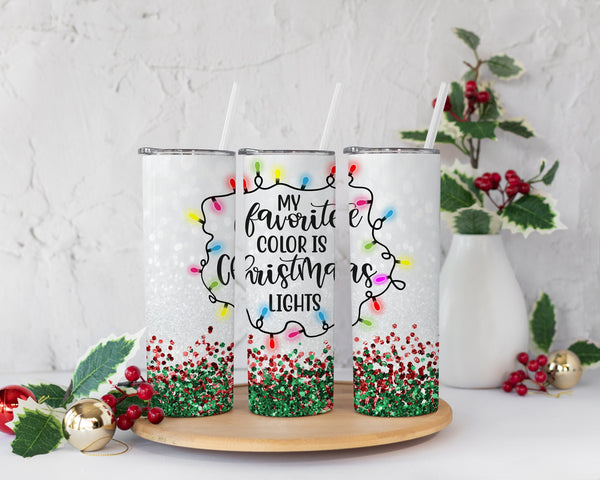 My Favorite Color is Christmas Lights Tumbler w/Straw, Winter Tumbler, Christmas Gift For Her, Personalized Christmas Tumbler, Holiday Gift