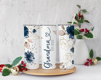 Blue Floral Grandma Tumbler, Blue Gold Grandma tumbler, Gift for Grandma, Grandmother tumbler, Gigi Christmas Gift, Gift for her, Gigi Gift