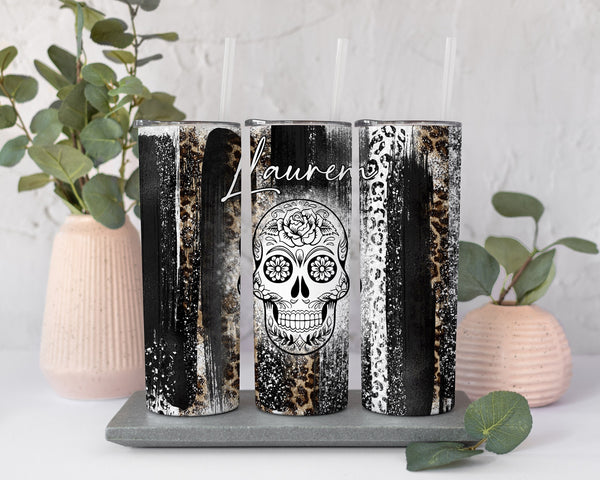 Halloween Sugar Skull Tumbler, Halloween 20oz Tumbler, Sugar Skull Tumbler, Gift for Her, Halloween 20oz Tumbler with Straw, Halloween Gift