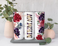 Floral Memaw Tumbler for Mother's Day Gift for Memaw, Memaw Travel Cup for Grandma Gifts, 20 oz Tall Skinny Tumbler with Lid and Straw