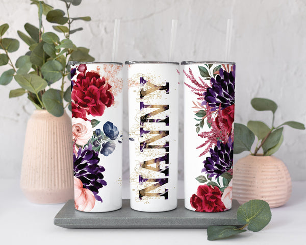 Mom Navy Floral Personalized - 20oz Skinny Stainless Steel Tumbler